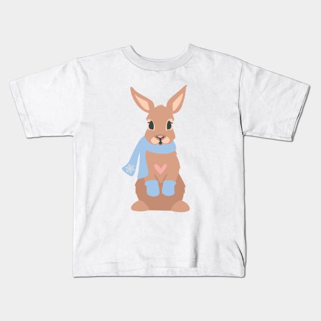 Winter Rabbit Kids T-Shirt by lauran